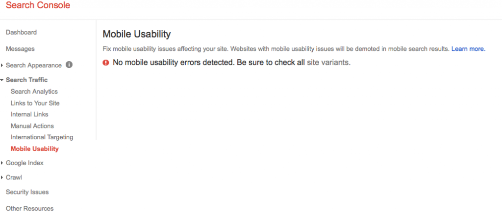 Mobile usability in search console